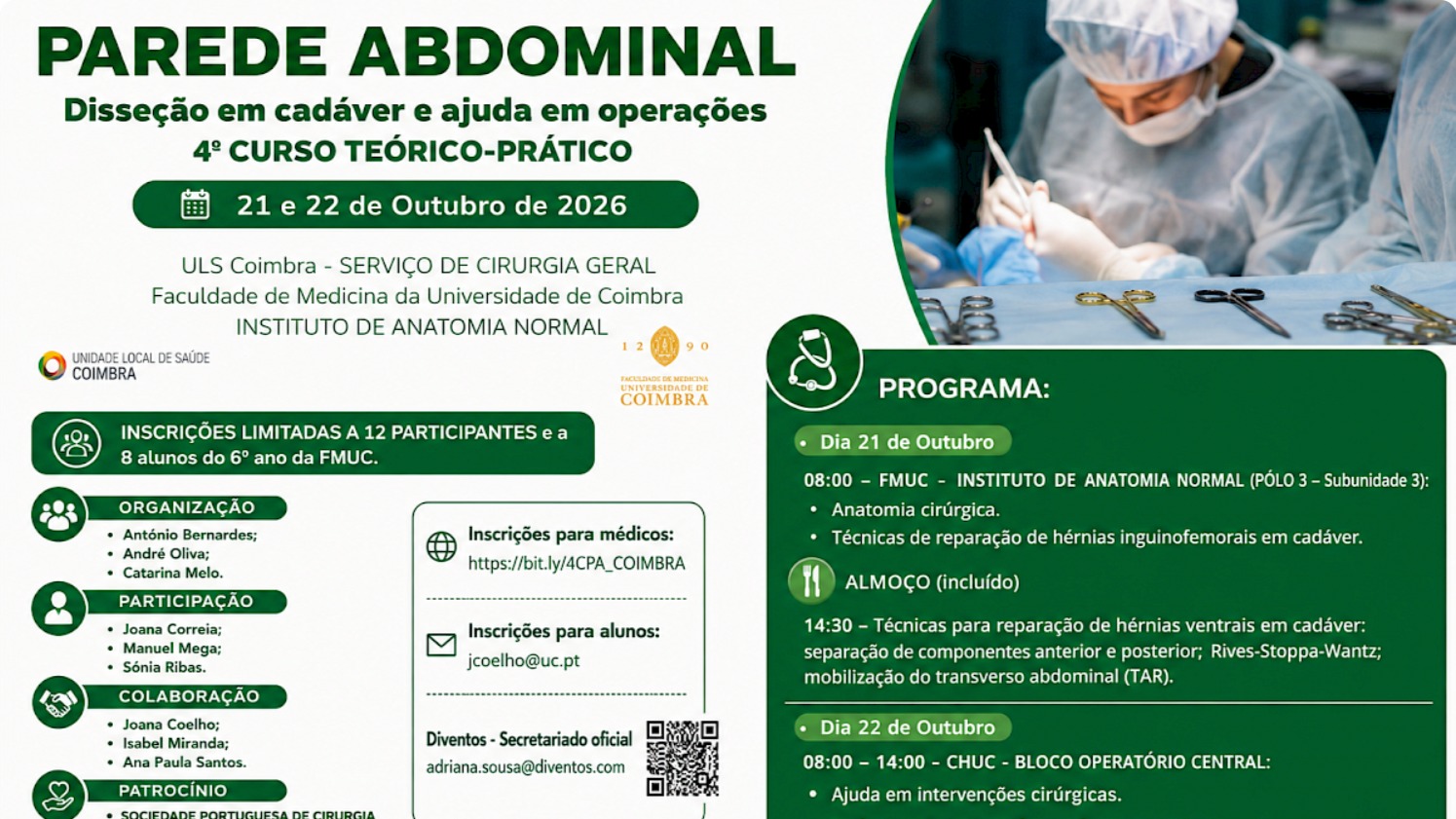 Parede Abdominal: Disseção em Cadáver e Ajuda em Operações - 4º Curso Teórico-Prático